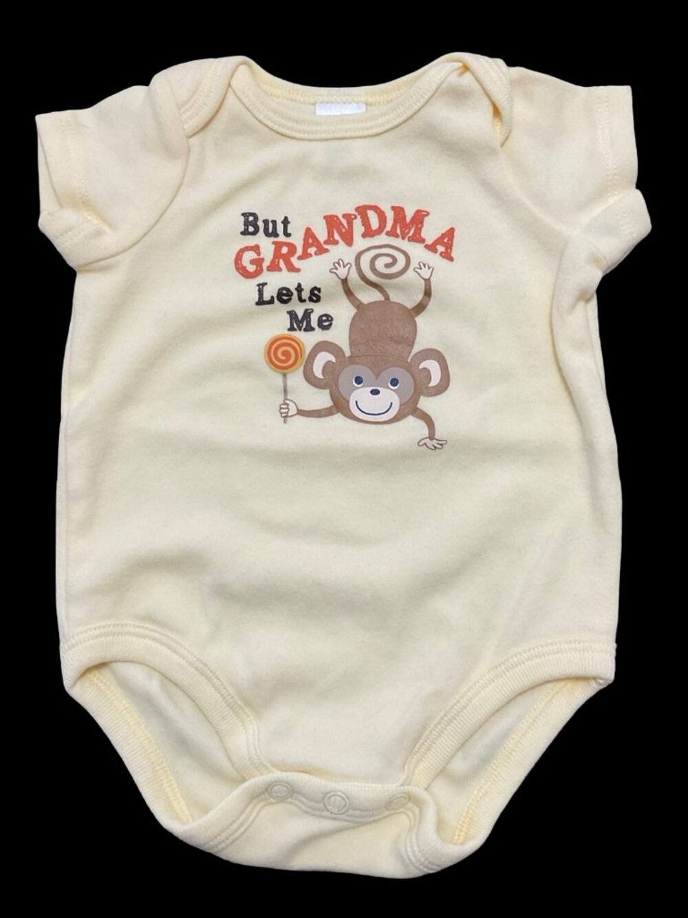👣 5/$25 - Yellow "But Grandma Lets Me" Onesie w/ Monkey Graphic